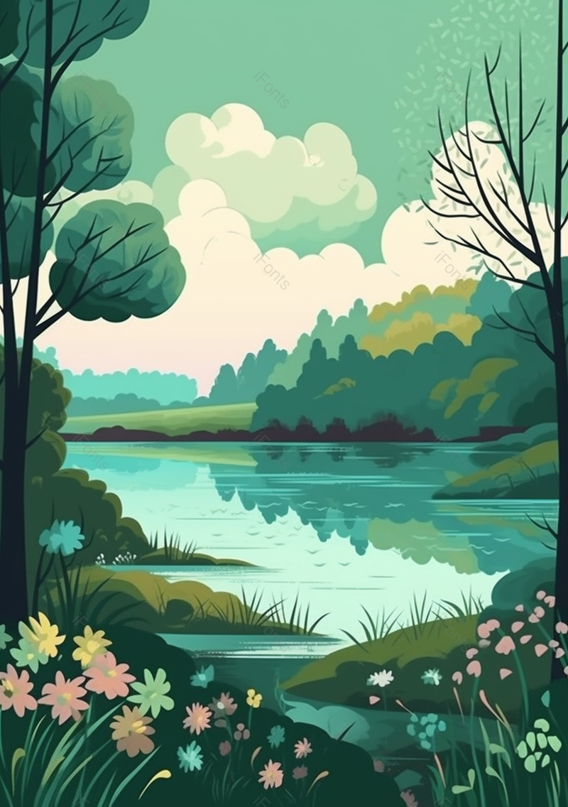 森林湖泊大自然手绘背景,插画/手绘图,插画/手绘图库,插画/手绘图下载,插画/手绘
